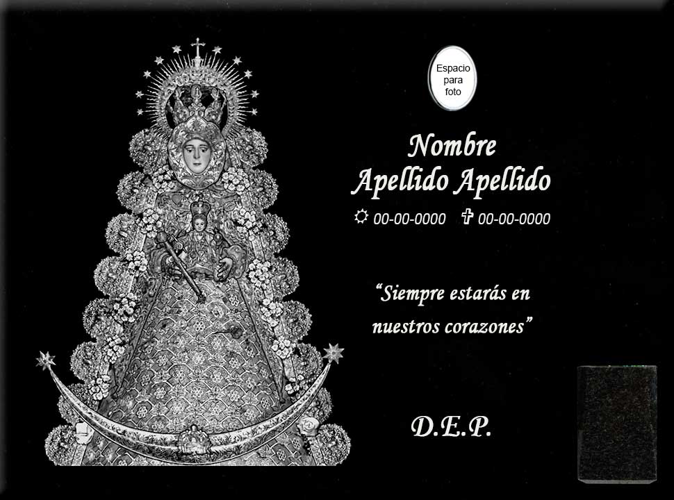 Lápida láser de la Virgen del Rocío en detalle